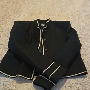 Zara Black Cropped Jacket with Gold Trim